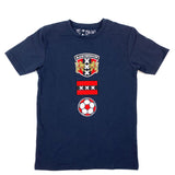 Amsterdams wapen schild vlag en rode voetbal strijk patches op een donker blauw t-shirtje