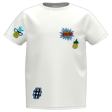 Ananas Strijk Embleem Patch samen met andere strijk patches op een wit t-shirtje