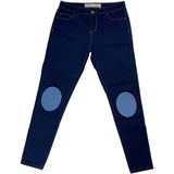 Elleboog Knie Strijk Stukken Lappen Patches Jeans Blauw op de knie plekken van een donkerblauwe spijkerbroek