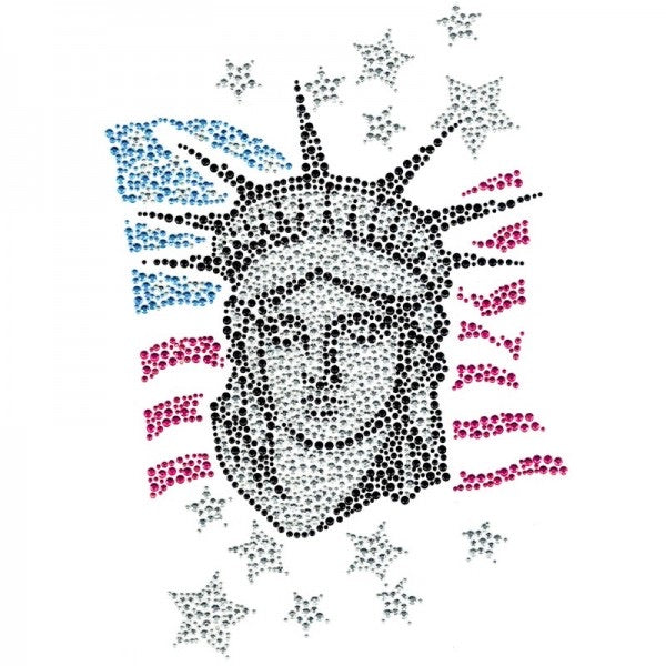 Strass Lady Liberty Sterren XXL Strijk Applicatie op een witte ondergrond