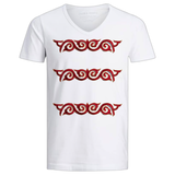 Drie maal de Cosplay Sequins Venetiaans Kant Strijk Applicatie Patch Bordeaux Rood op een wit t-shirt