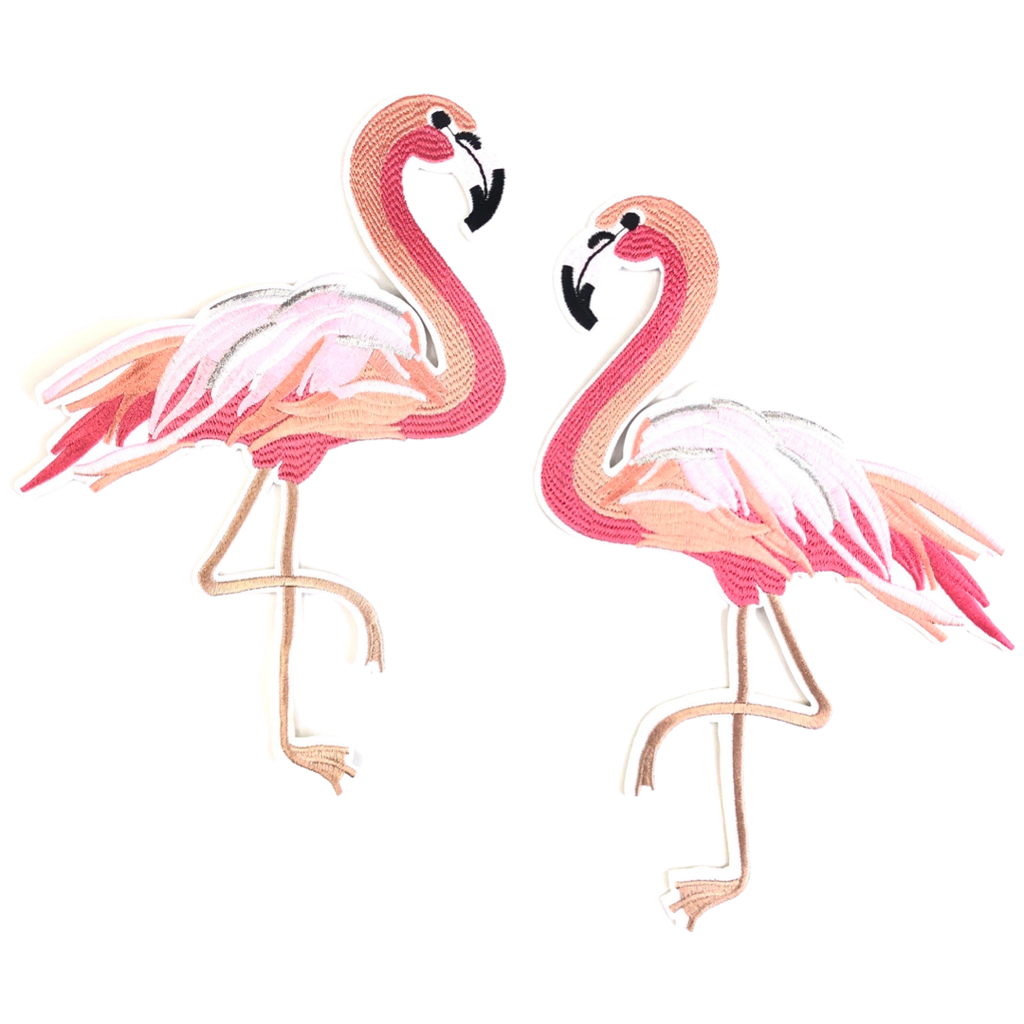 Roze Flamingo XXL Strijk Embleem Patch Set L+R