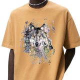 Wolf Wolven XXL Strijk Applicatie op een mosterd geel t-shirt