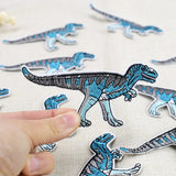 Close up van Blauwe T-Rex Tyrannosaurus Dinosaurus Strijk Embleem Patch 