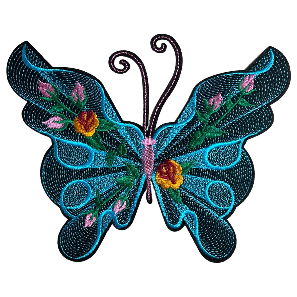 Vlinder Strijk Embleem Patch Artistiek Blauw Large