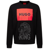 Leeuw Strass Strijk Applicatie King Tekst op een zwarte sweater