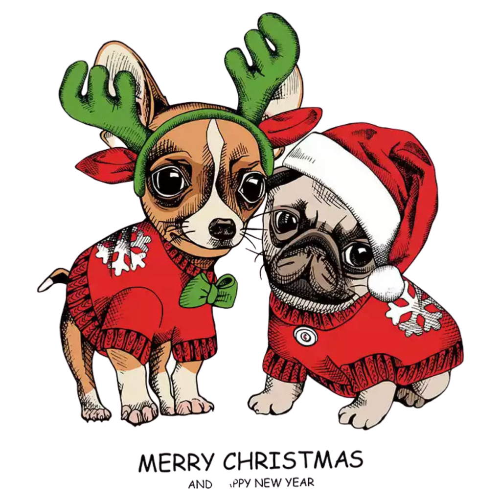 Kerst Merry Christmas Mops Chihuahua Strijk Applicatie