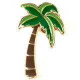 pin van een palmboom met bruine stam en groen blader dak