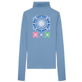 Mandala levensbloem Strijk Applicatie zonder de tekst op een blauwe pully pullover