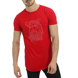 Zwijn Varken Wild Tekst Strass Strijk Applicatie op een rood t-shirt