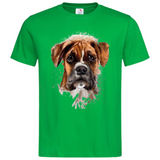 Boxer Hond Honden XL Strijk Applicatie op een groen t-shirt