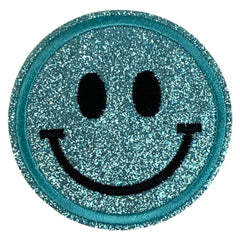 Smiley Emoji Strijk Embleem Patch Blauw Glitter