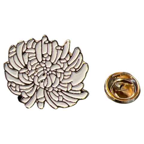 Chrysant Bloem Emaille Pin Wit