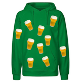 10 maal de Bier Bierglas Biertje Full Color Strijk Applicatie Small op een groene hoodie