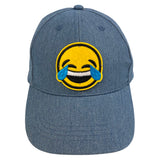 Emoji Smiley Strijk Patch Huilen Lachen op een cap van spijkerstof