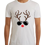 Kerst Rendier Rudolph Red Nosed Reindeer Strijk Applicatie op een wit t-shirt