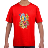 Ara Papegaai Strijk Applicatie Tropische op een rood t-shirt