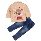 Rendier Rudolph Reindeer Strijk Applicatie op de rugzijde van een beige colbertje voor kinderen