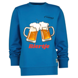 Bier Bierpull Schuimkraag Biertje Tekst Strijk Applicatie Large op een blauwe sweater