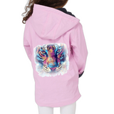 Tijger Kop Art Full Color Strijk Applicatie op de achterkant van een roze jas