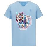 Tijger Art Full Color Strijk Applicatie op een lichtblauw t-shirtje