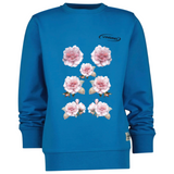 Roos Wilderozen Bloemen Full Color Strijk Applicatie op een blauwe sweater
