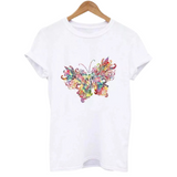Vlinder Multicolor Full Color XL Strijk Applicatie op een wit t-shirt