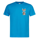 Lama Strijk Applicatie Cool Lama Small op een fel blauw t-shirt