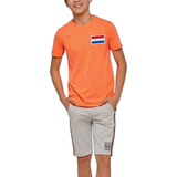 Vlag Nederland Holland Strijk Embleem Patch op een oranje t-shirtje
