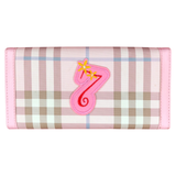 Cijfer Nummer 7 Strijk Embleem Patch op een roze met beige portemonnee