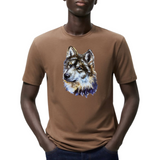 Wolf Wolfshond Strijk Applicatie Bruin op een bruin t-shirt