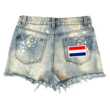 Vlag Nederland Nationale Holland Vlag Strijk Embleem Patch op de achterzak van een korte spijkerbroek