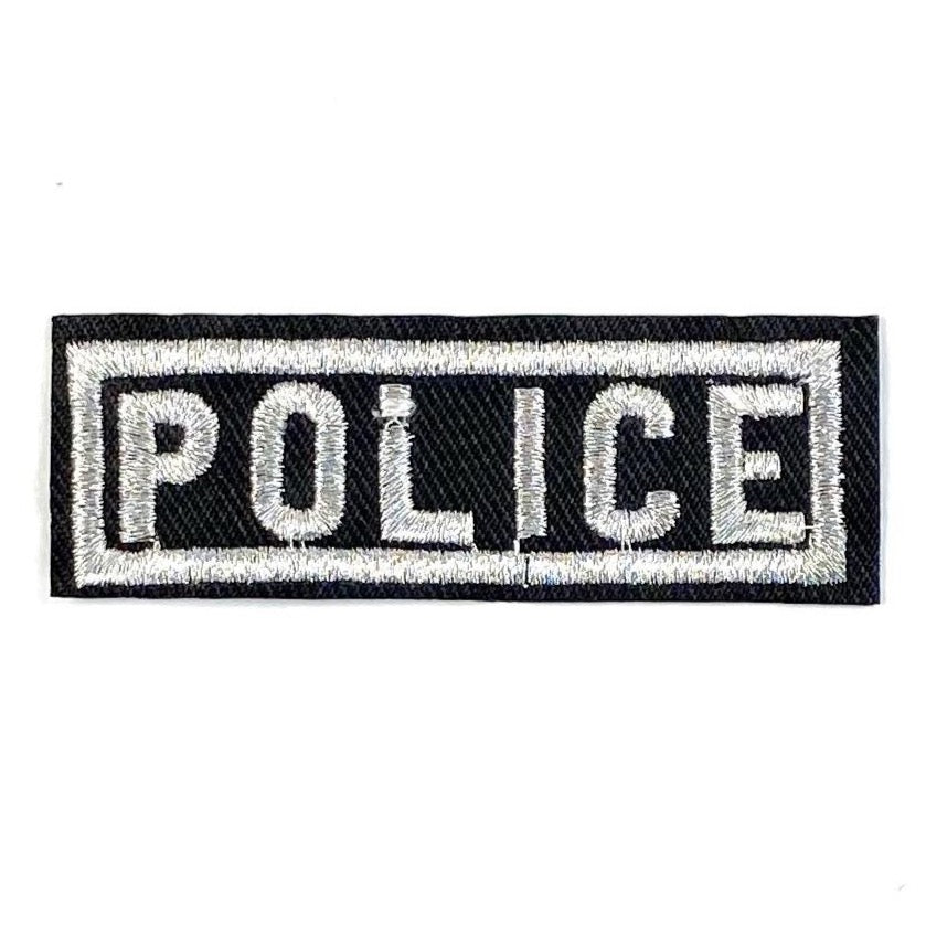 Zwart Zilverkleurige POLICE Tekst Strijk Embleem Patch