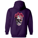 Doodskop Skull Bloemen XXL Full Color Strijk Applicatie op de rugzijde van een paarse hoodie
