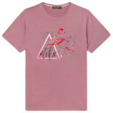 Flamingo Aloha Tekst Strijk Applicatie op een oud roze gekleurd t-shirt
