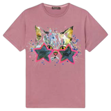 Poes Poezen Kitten Strijk Applicatie Zonnebril op een oud roze t-shirtje