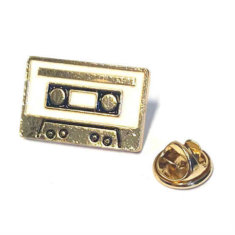 Witte Vintage Cassette Tape Bandje Emaille Pin