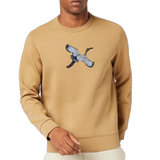 Vogel Kraanvogel XL Strijk Embleem Patch Links op een beige sweater