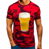 Bier Bierglas Biertje Full Color Strijk Applicatie Large op een rood t-shirt met camouflage print