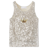 Kroon Paillette Strijk Embleem Patch Goud Wit op een glitter hemdje voor kinderen