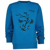Bloesem Bloemen Vlinder Strijk Embleem Patch Set Blauw op een blauwe sweater