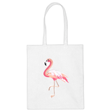 Roze Flamingo XXL Strijk Embleem Patch Rechts op een wit linnen tas
