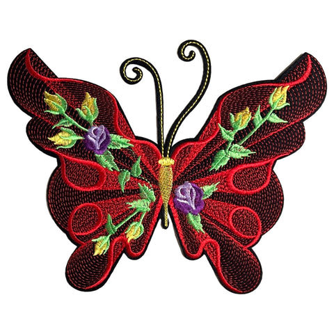 Kopie van Vlinder Strijk Embleem Patch Artistiek Rood Large