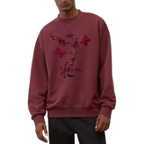 Bloesem Bloemen Vlinder Strijk Embleem Patch Set Bordeaux op een bordeaux rode sweater