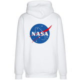 Nasa Embleem Strijk Full Color Applicatie Large op de rugzijde van een witte hoodie