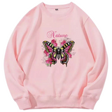 Vlinder Nature Rozen Bloemen Strijk Applicatie op een roze sweater