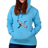 Vogel Kraanvogel XL Strijk Embleem Patch Links op een blauwe hoodie