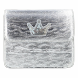 Kroon Paillette Strijk Embleem Patch Zilver Wit op een zilverkleurige handtas