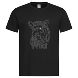 Zwijn Varken Wild Tekst Strass Strijk Applicatie op een zwart t-shirt