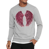Vleugel Engel Paillette Vleugels XXL Strijk Embleem Patch Set Rood op een grijze sweater